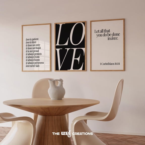 Black White Christian Wall Art Bible Verse Love Quote Scripture Prints Valentines Home Decor Set 3 Unframed Paper Print 8x12