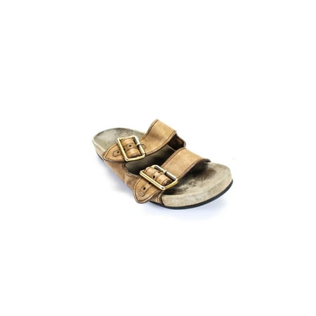 

Pre-owned|Prada Womens Double Buckle Leather Slides Sandals Brown Size 35.5 5.5