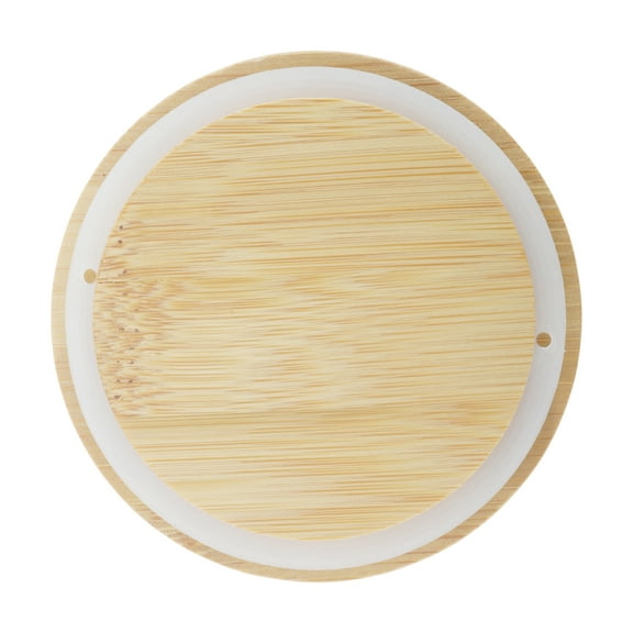Unique Bargains 1 Pc Convenient with Spoon Hole & Silicone Seal Cup Cover for Office Wood Tone Bamboo Wood
