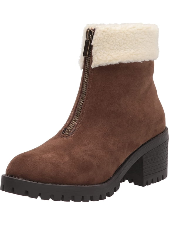 Womens Cable Lug Boot Ankle 7 X-Wide Dark Brown Super Suede/Fleece