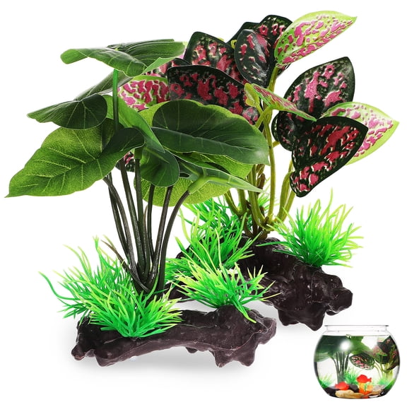 LOLIPPYY 2-Pack Artificial Fish Tank Plants for Aquarium Decoration, Multi-Color Landscape Ornaments