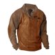 thumbnail image 1 of Blusa y camisa de manga larga con cuello alto para hombre, estilo casual, con estampado de palmeras color cacao, deportiva, con cuello alto, botones y patchwork, de poliéster., 1 of 5