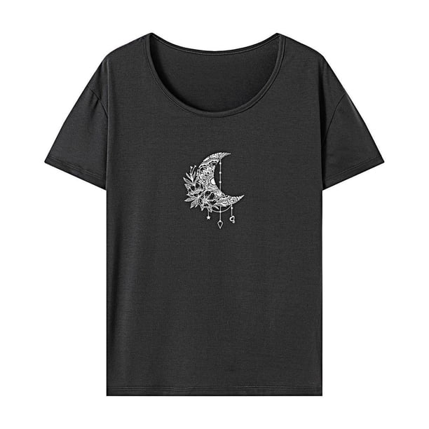 Camiseta de mujer de verano para mujer, camiseta clásica con cuello redondo para caminar, uso diario, viaje Gris