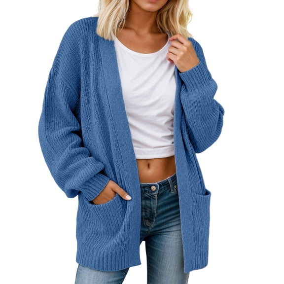 Womens Cardigan Long Loose Fit Sweater Open Front Knit Pocket For Autumn Soft Casual Wear Light Weight Cardigan