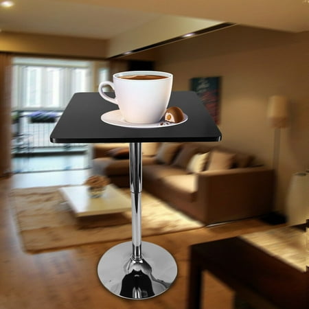 Black Adjustable Height Bar Table Square Tabletop 360 Degrees Rotate Stainless Steel