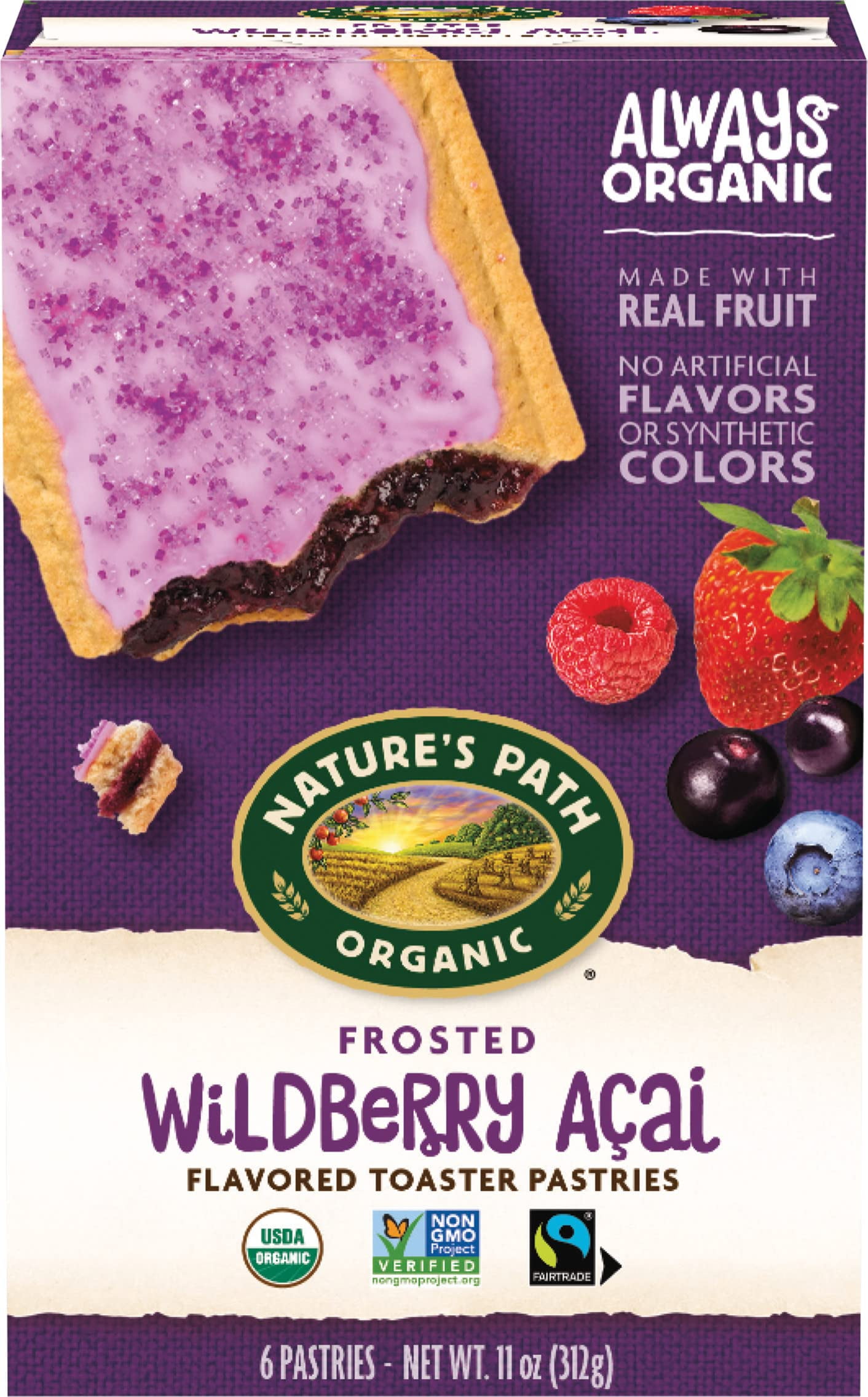 Natures Path Frosted Wildberry Acai Toaster Pastries, Healthy, Organic