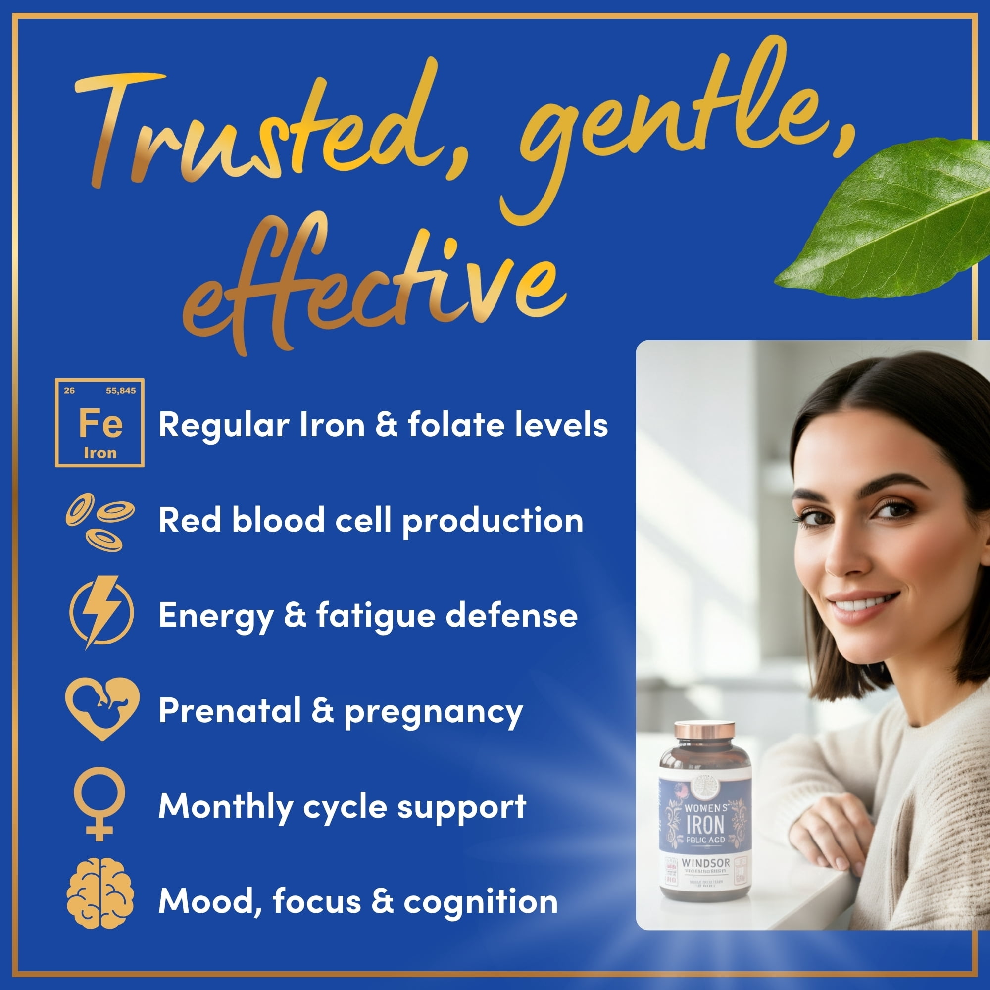 Iron and Folic Acid Supplements for Women - 35mg Gentle Iron Vitamin, Folic Acid 400mcg - Anemia, Period, Pregnancy Support Supplement, Ferrous Sulfate Pills - 180 Vegan Non-Constipating Tablets