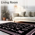thumbnail image 2 of ODIKA 6'x9' Machine Washable Non-Slip Area Rug, Enchanted Showcasing Scripted Alphabet with Dotted Borders High Traffic Rug with Pad, Black, 692267, 2 of 8