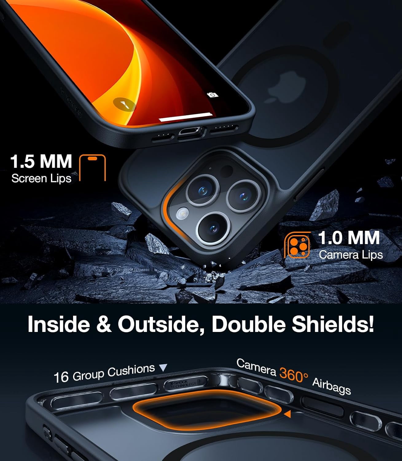 TORRAS iPhone 13 Pro Case, MagSafe Compatible, Shockproof Matte Slim Phone Cover, Black
