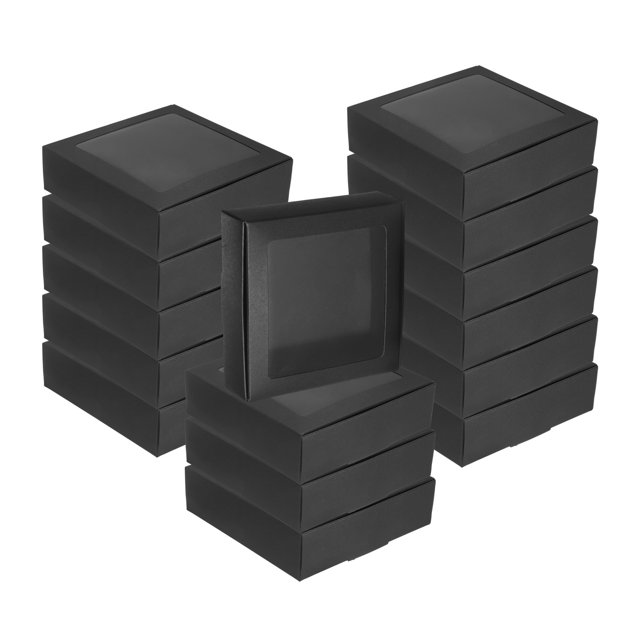 60 Piezas de Cajas de Jabón de Kraft, Cajas Mini de Kraft de 4.1 x 4.1 x 1.2 Pulgadas con Ventana Transparente para Empaque de Golosinas de Fiesta (Negro)