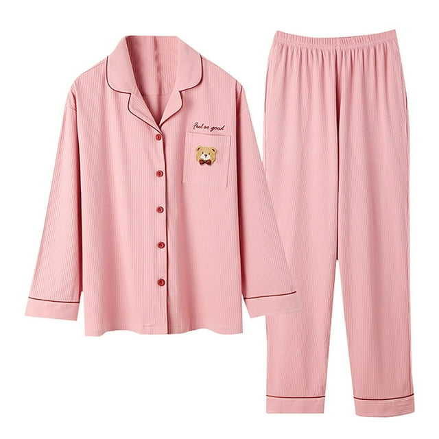 Pyjama Femme Automne et Hiver Manches Longues Col à Revers Gilet Ensemble Pantalon Grande Taille Tenue d'Intérieur
