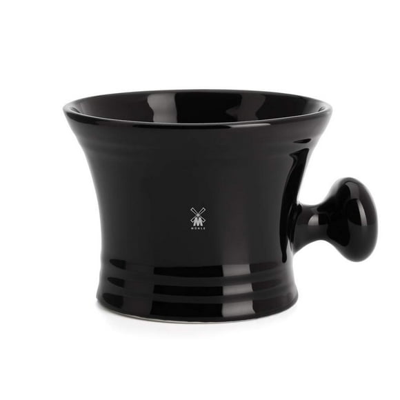 MHLE Taza de Afeitar con Borde de Platino de Porcelana Negra - Accesorio para Plato de Afeitar para Jabones y Cremas Diseño Moderno en Negro