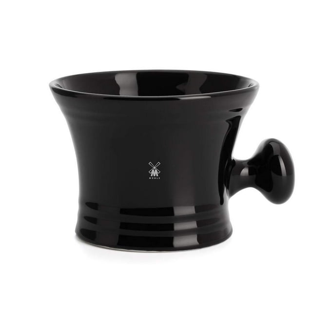 MHLE Taza de Afeitar con Borde de Platino de Porcelana Negra - Accesorio para Plato de Afeitar para Jabones y Cremas Diseño Moderno en Negro