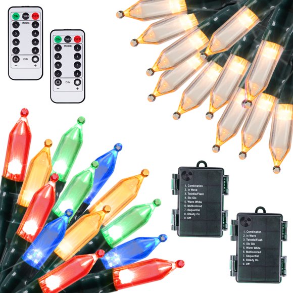Luces navideñas Brightown, batería de 18 pies y 50 LED, paquete de 2