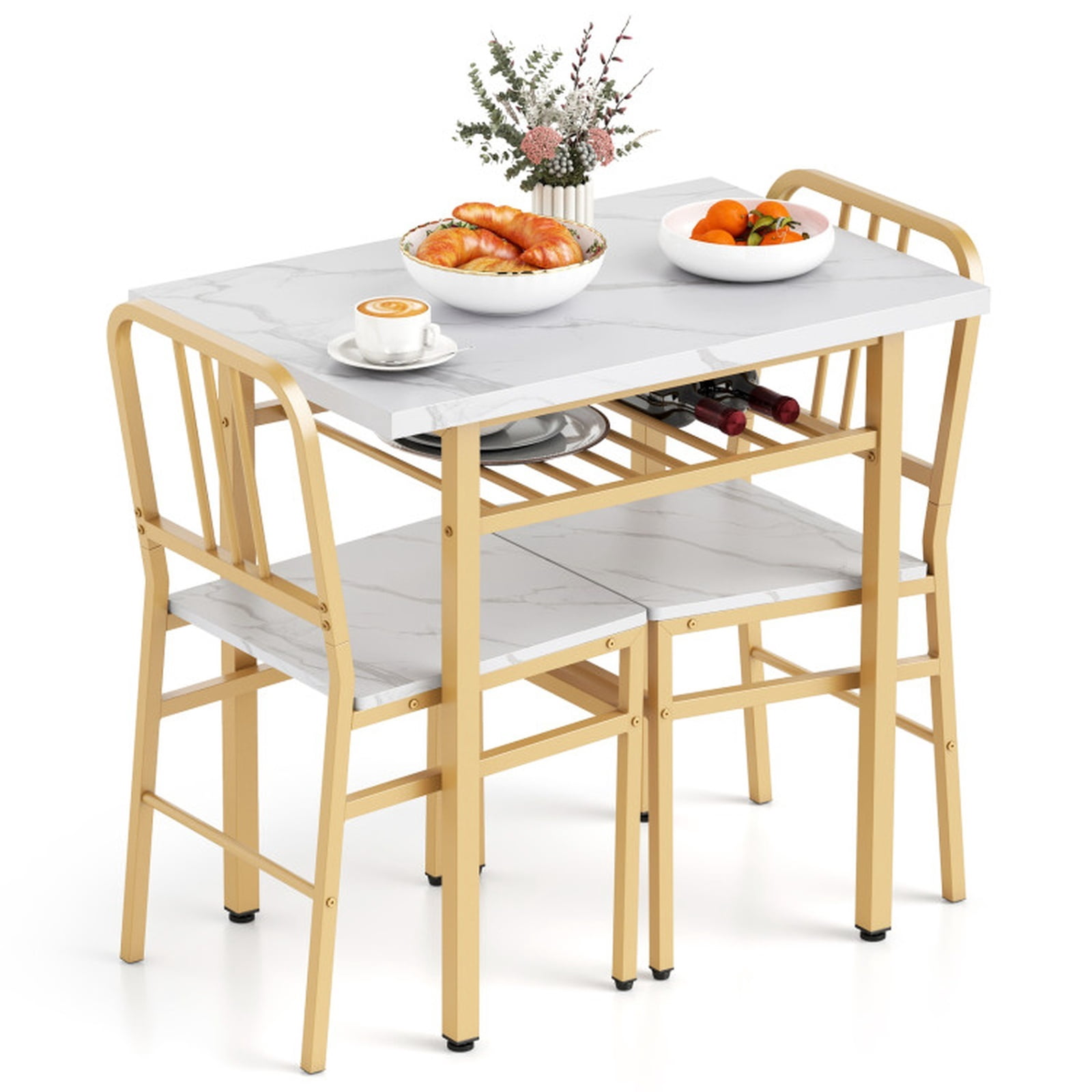 Furnibear 3-Piece Dining Table Set with Rectangular Kitchen Table and 2 Chairs for Kitchen Dining Room Breakfast Nook Home, White