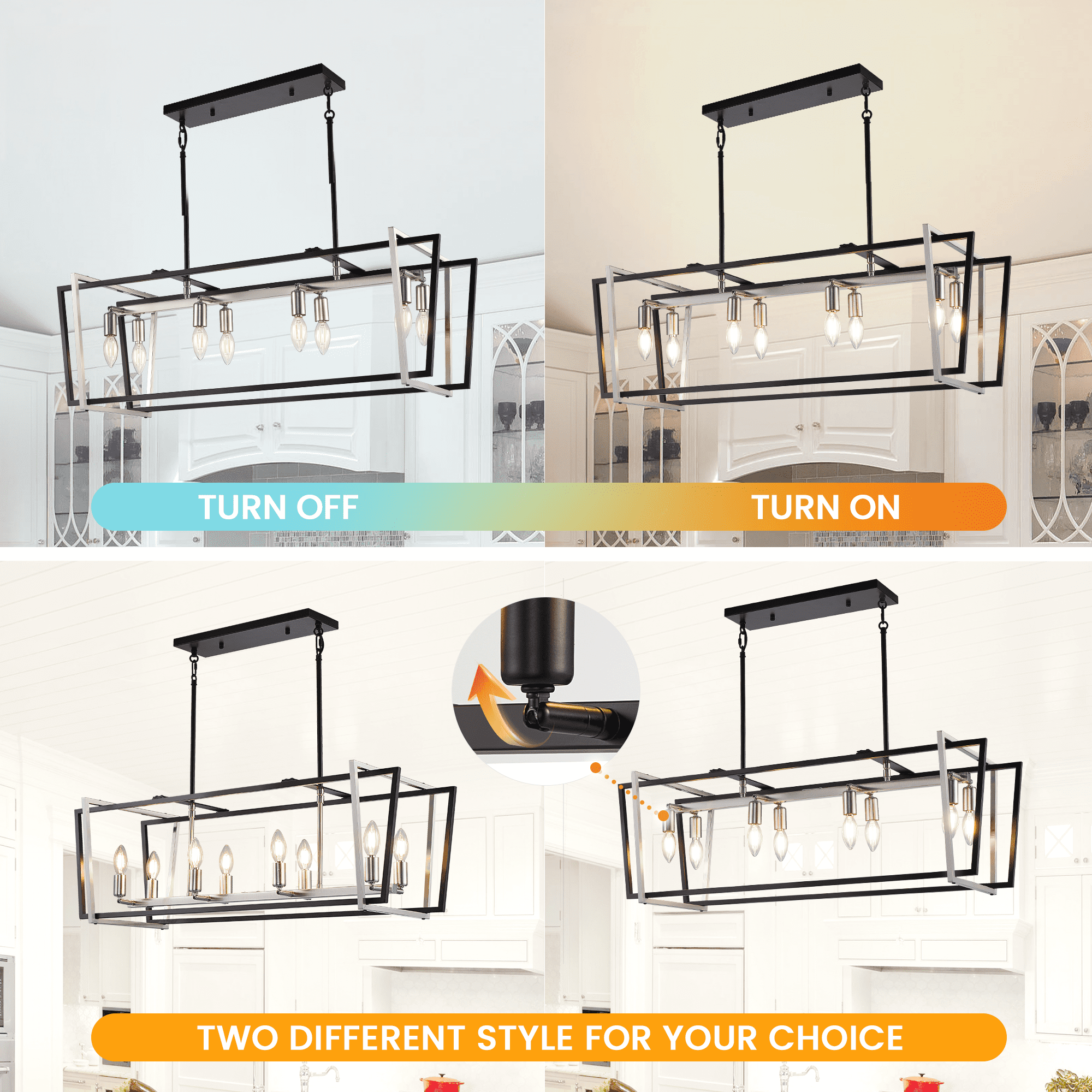 bokifol 8-Light Dining Room Light Fixture,36" Modern Rectangle Kitchen Island Lighting,Farmhouse Chandeliers for Dining Room