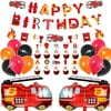Fire Truck Birthday Party Decorations for Boys Fireman Party Supplies Birthday Banner Firetruck Balloons Firetruck Cupcakes Toppers Firefighter Birthday Party Decoration for Kids Boys Girls Birthday B