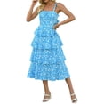 thumbnail image 4 of Spaghetti Strap Womens Floral Print Maxi Dresses Casual Sleeveless Ruffle Flowy Tiered Dress, 4 of 6