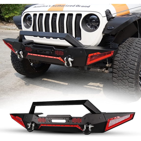Hawkley Front Bumper for 2007-2018 Jeep Wrangler JK JKU Unlimited|2018-2026 Jeep Wrangler JL & JLU/Gladiator JT,Rock Crawler Off Road Bumper with Winch Plate Mounting & 2 x D-Rings & Paintable Armor