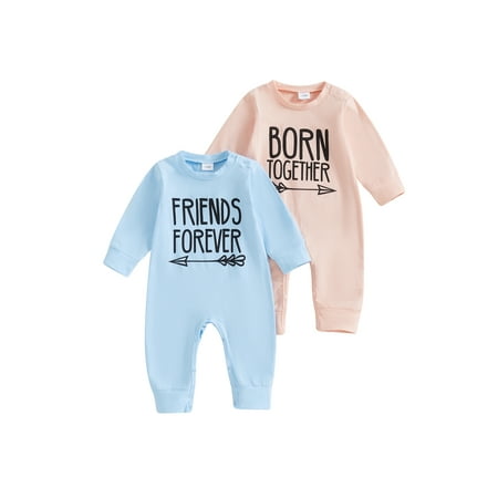 

Wilcliar 2Pcs Baby Boys Girls Jumpsuit Long Sleeve Crew Neck Letters Print Romper Twin Baby Clothes