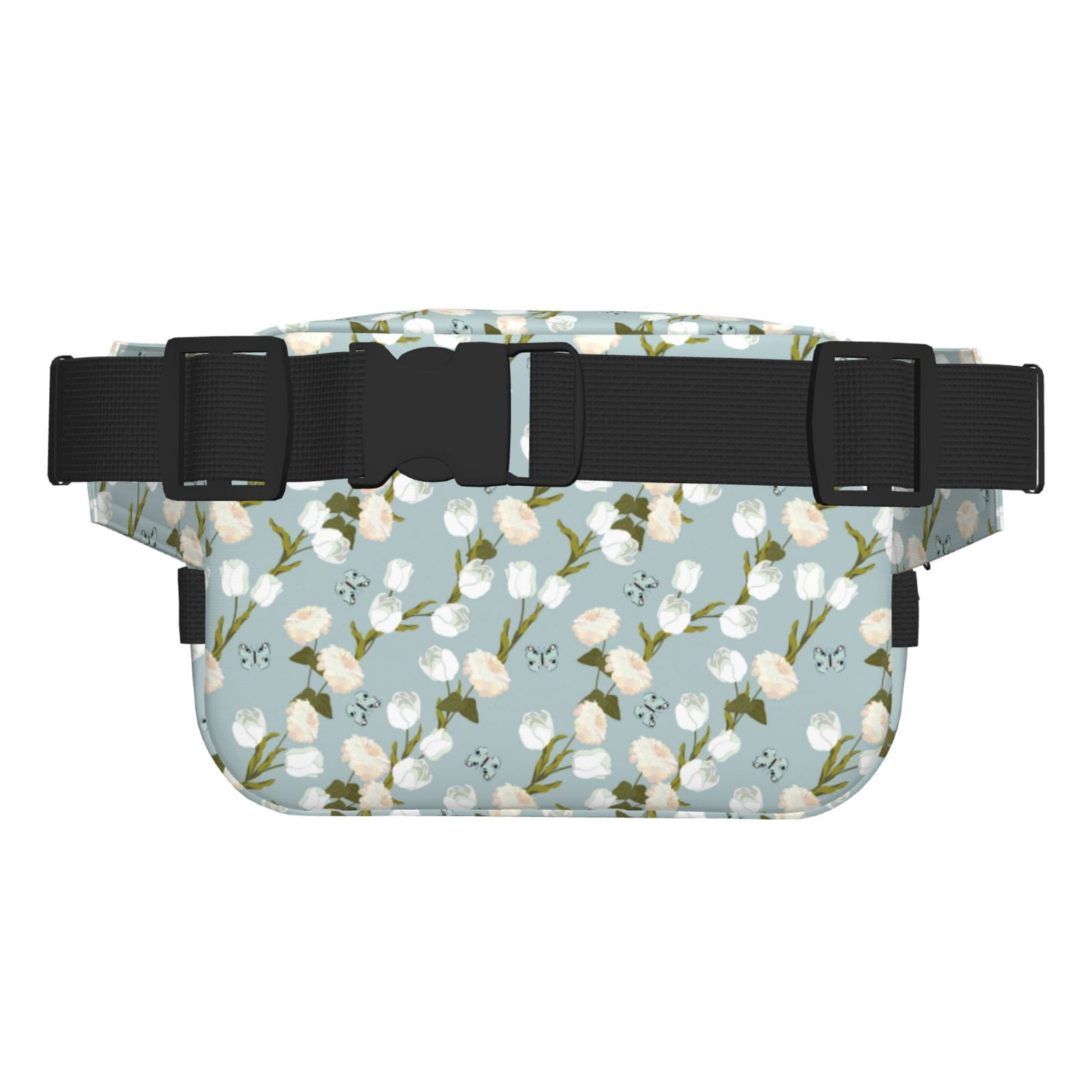Picia Tulips Flowers Print Square Double-Layer Waist Bag Mini Adjustable Waist Belt Bag Exercise Running Travel Hiking