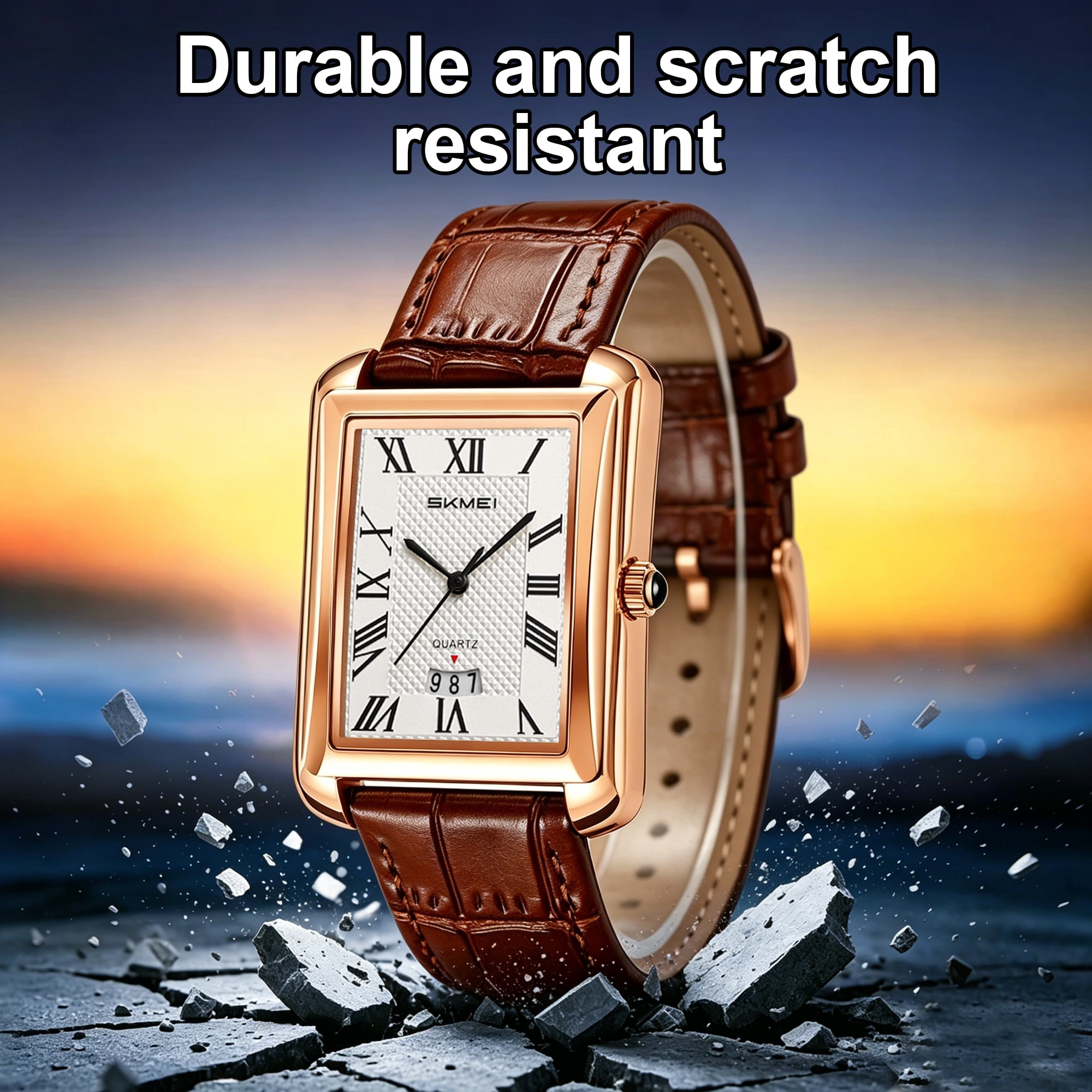 SKMEI Retro Classic Square Watches for Men Quartz Analog Waterproof Watch Leather Business Casual Mens Wrist Watch