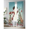 thumbnail image 4 of Christmas Snowman Sheer Curtains 108 Inch Long 2 Panels, Xmas Tree Deer Teal Winter Ombre Snow Scene Light Filtering Rod Pocket Semi Sheer Curtains, Sheer Voile Drapes for Living Room, 52"x108", 4 of 5