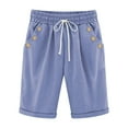 thumbnail image 4 of MNCEKFOD Women's Plus Bermuda Shorts Summer High Waisted Casual Shorts Lightweight Elastic Drawstring with Button Pockets Lounge Short Pants Light Blue XXXL, 4 of 5