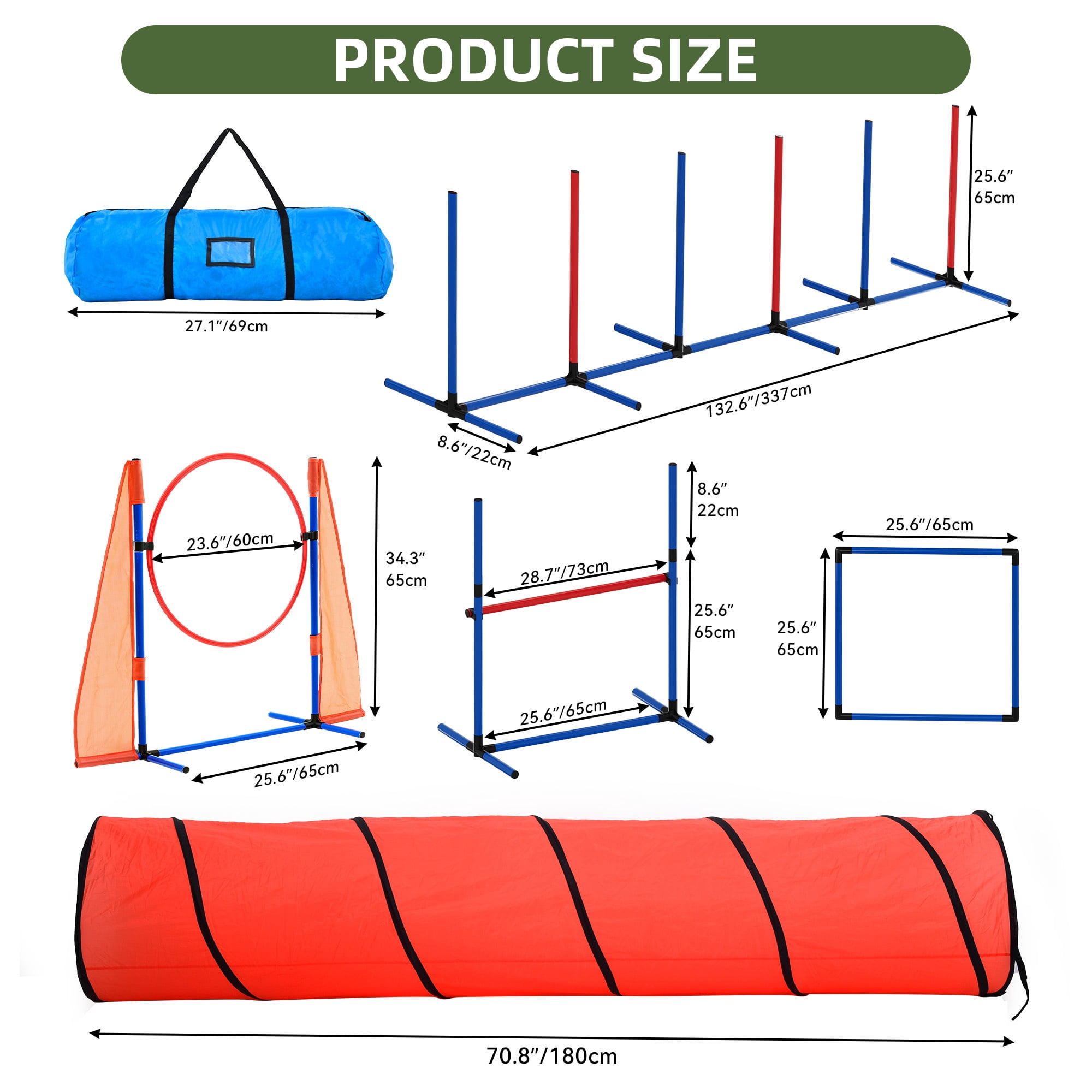 Uforic Dog Agility Equipments: Includes Flirt Pole, Agility Tunnel, 3 Jumps, 6 Weave Poles, Pause Box, Agility Course Set for Backyard, Indoor, Outdoor, Orange