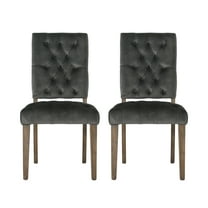 GDF Studio Ayla Velvet Tufted Dining Chairs, Set of 2, Charcoal and Oak