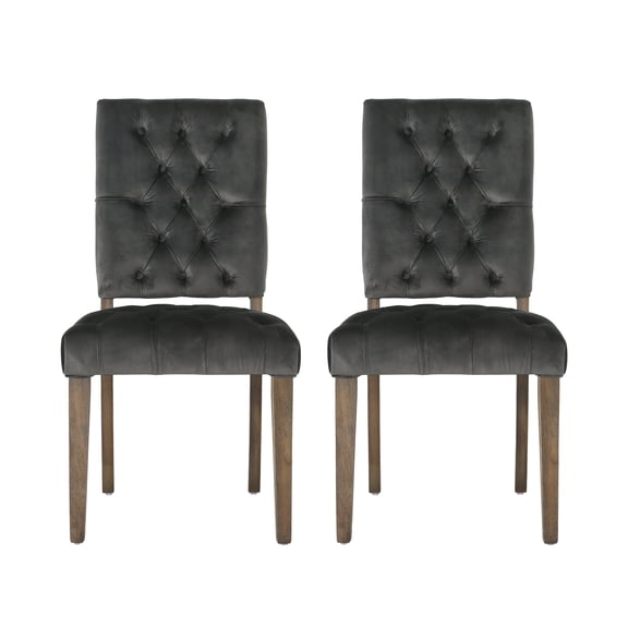 GDF Studio Ayla Velvet Tufted Dining Chairs, Set of 2, Charcoal and Oak