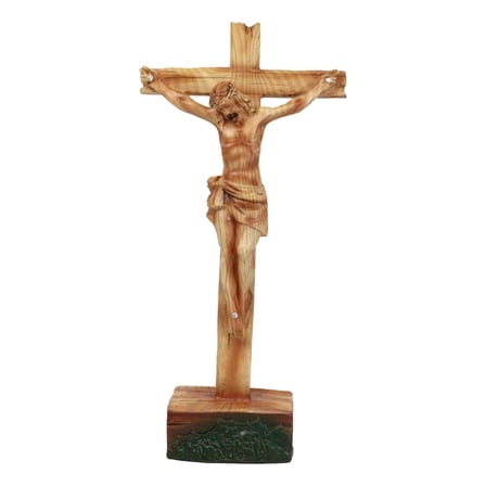 Passion Of Jesus Christ Nailed To The Cross In Faux Cedar Wood Finish Figurine
