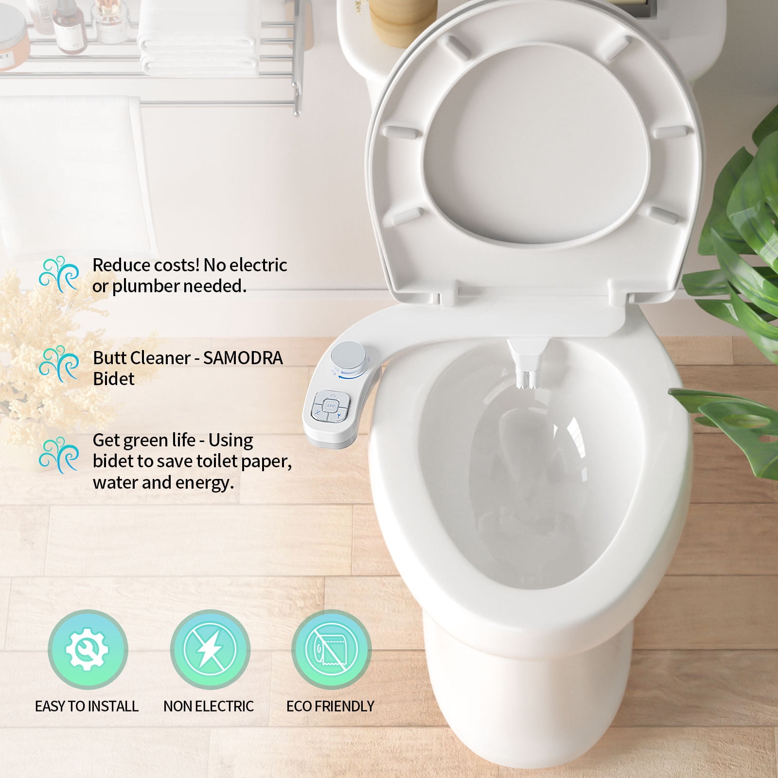 SAMODRA Non-Electric Bidet - Self Cleaning Dual Nozzle (Frontal and Rear Wash) Fresh Water Bidet Toilet Seat Attachment with Independent Adjustable Water Pressure (Classic Silver)