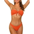 thumbnail image 1 of Conjuntos de bikini de banda para mujer, sin tirantes con lazo acanalado y parte inferior, traje de baño de 2 piezas, color naranja pequeño, 1 of 5