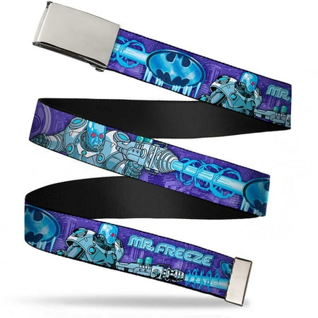 Blank Chrome 1.25" Buckle Mr. Freeze Poses Frozen Batman Shield Purples Web Belt 1.25" Wide