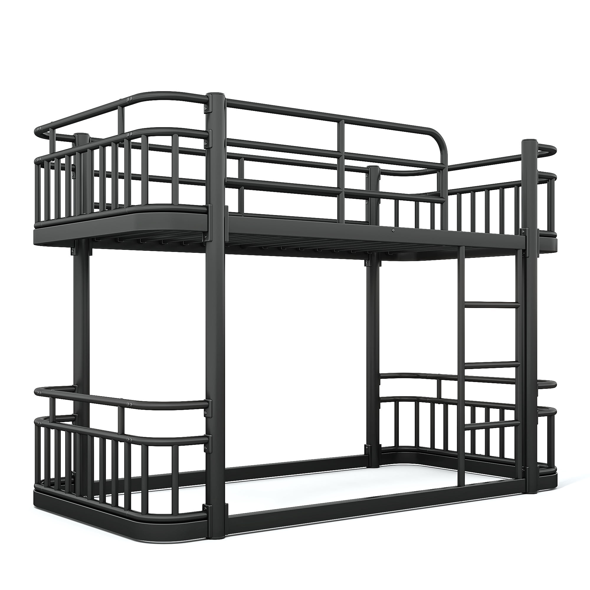 Twin Over Twin Bunk Bed 76.8 Inch, Metal Bed Frame with Ladder and Full Length Guardrails for Kids Teens Adults, Sturdy Round Pipe Construction, No Box Spring Needed, Black
