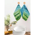 thumbnail image 2 of Blue Green Kitchen Dish Towels for Drying Dishes Set of 2, Gradient Watercolor Modern Abstract Art Waffle Weave Microfiber Hand Tea Bathroom Towels Quick Dry & Absorbent Towel 12x12, 2 of 7