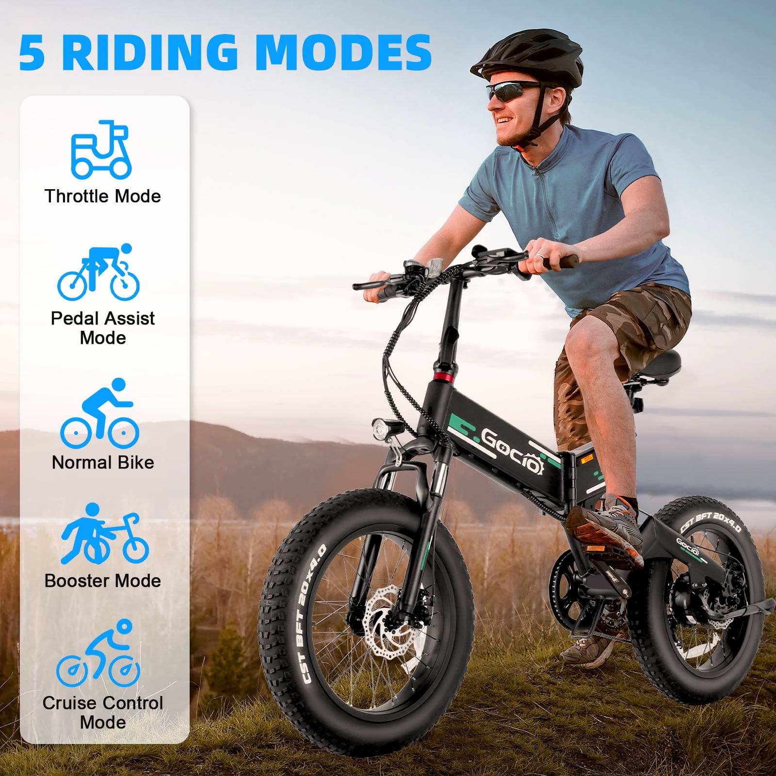 Gocio Foldable Electric Bikes Adult 20"x4" Fat Tire Electric Bike, 48V 10.4Ah, 500W Electric Mountain Bike Full Suspension, LCD, Shimano 7 Speed Electric Cruiser Bicycle UL2849 Certified