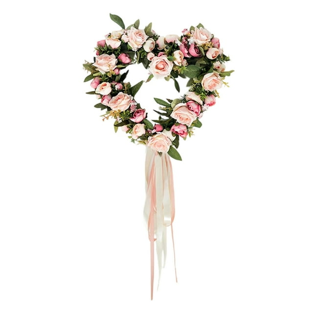Front Door Wreath Back Garden Rose Artificial Flower Heart Wreath with Ribbon San Valentín Decor Easter Wreath Easter Door Wreath Holiday Door Wreath Floral Wreath Decor Spring Wreath