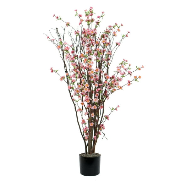 Vickerman 4' Artificial Hot Pink Blossom Tree in Black Planters Pot.