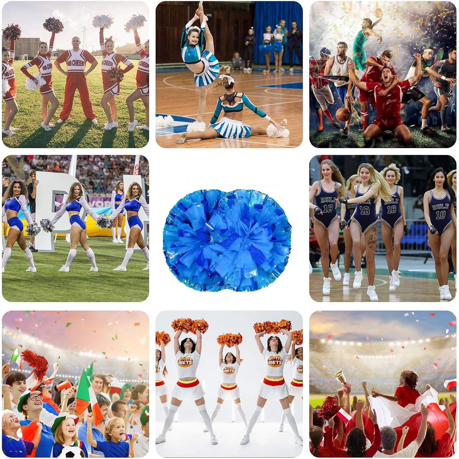 20 PCS Metallic Cheerleading Pom Pom for Team Spirit Sports Dance Cheering Kids Adults