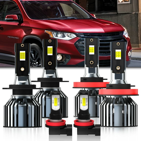 LED Headlight Bulbs Fit for Chevy Traverse 2013-2018,H7 High Beam   H11/H8/H9 Low Beam Bulbs   H11/H8/H9 LED Fog Light Bulb,6000K Cool White,Plug and Play with Cooling Fan,Pack of 6