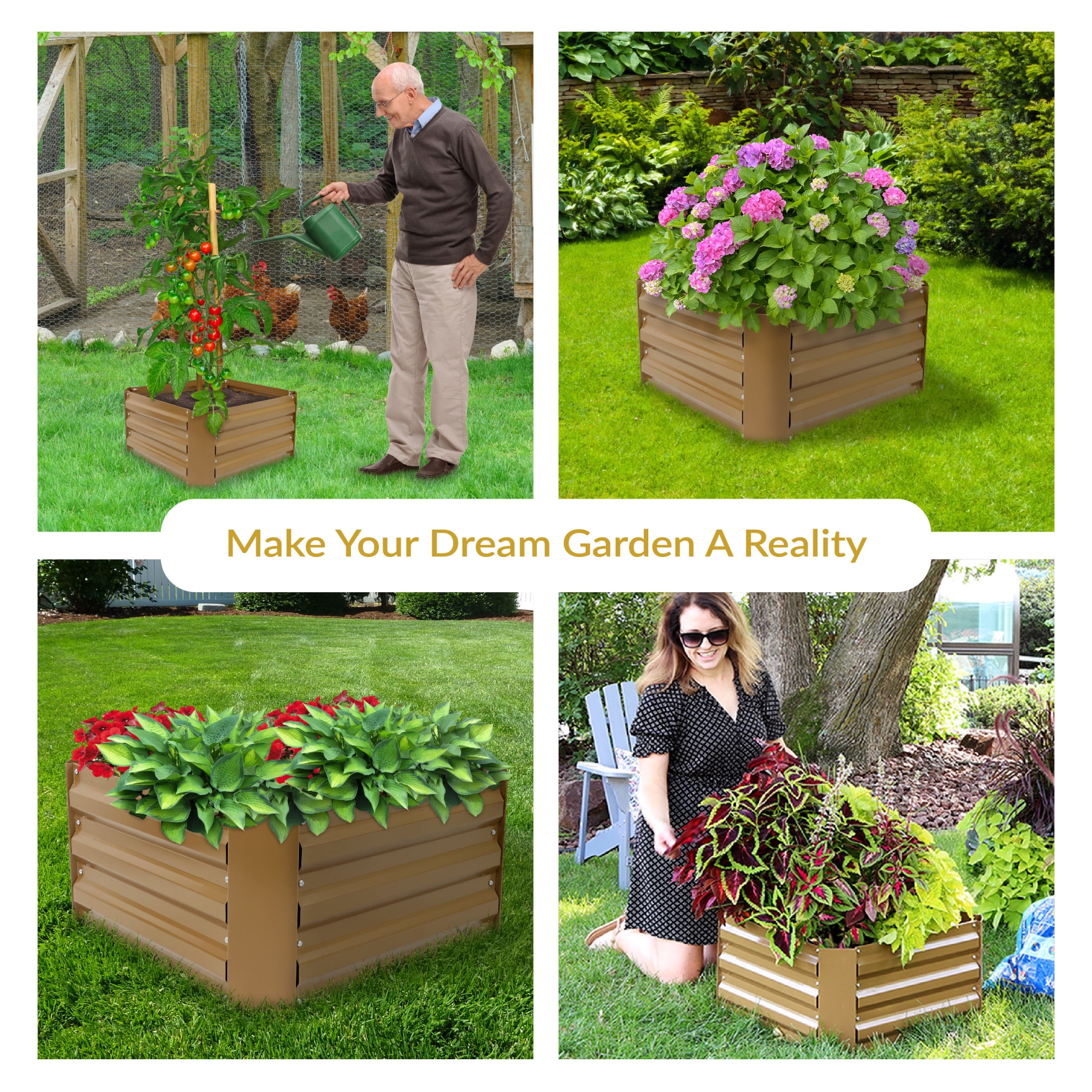 Sunnydaze 24" x 24" x 11.75" Square Brown Galvanized Steel Raised Garden Bed