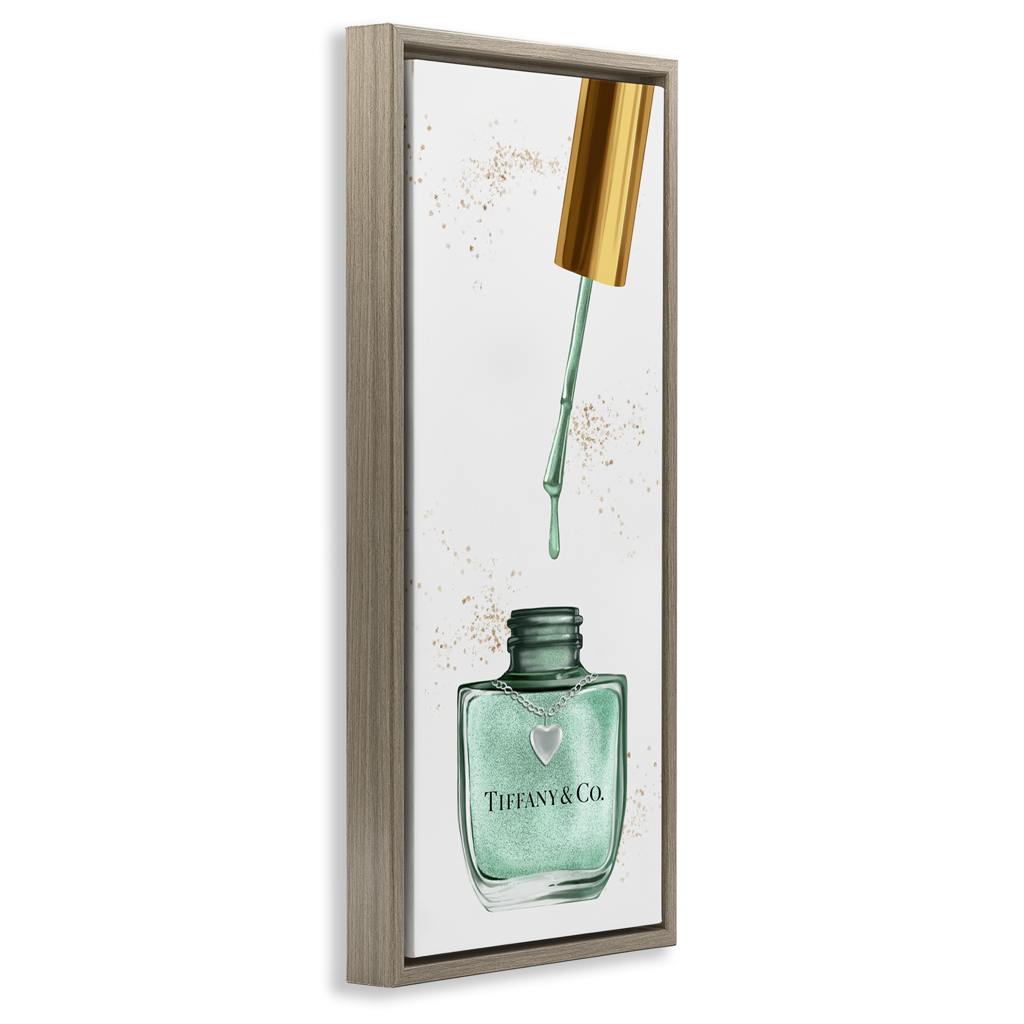 Stupell Industries Cyan Makeup Nail Polish Brush Beauty & Fashion Painting Brown Floater Framed Canvas Art Print Wall Art, 11 x 25
