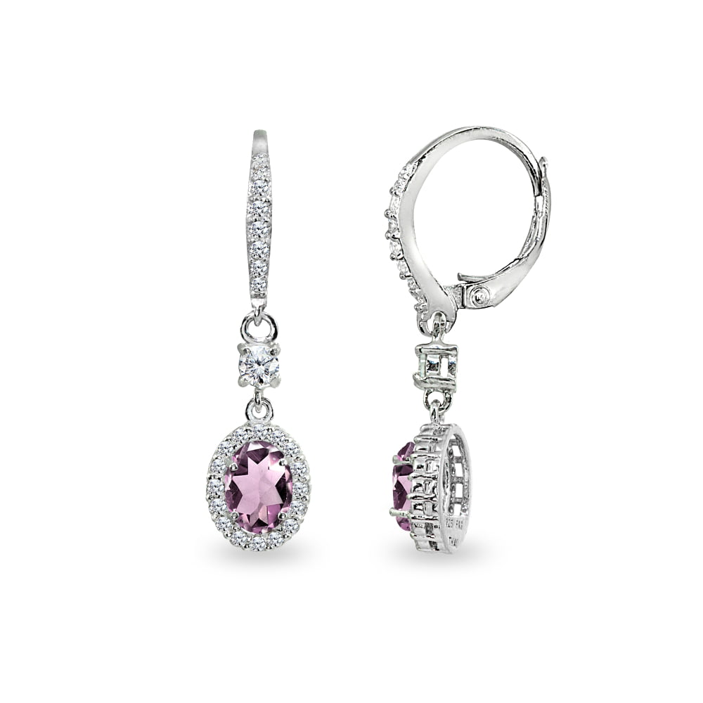Simulated Alexandrite & CZ 7x5mm Oval Halo Dangle Earrings in Sterling ...
