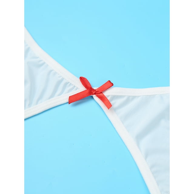 RUNQHUI Womens One Piece Extreme Mini Sling Shot Thong Swimsuit High Cut G String Swimwear Type A White One Size