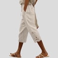 thumbnail image 2 of Oksale Linen Cotton Capris Women Petite Lace Hem Straight Leg Capri Pants with Pockets Dressy Casual Drawstring Waisted Travel Vacation Clothes Beige XL, 2 of 6