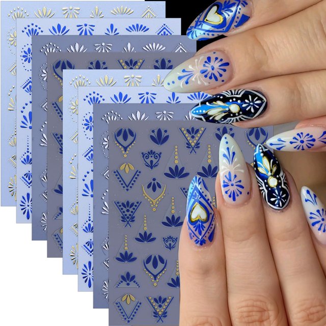 Pegatinas para uñas BMKKOT Retro Flower 3D, estilo bohemio, 8 hojas