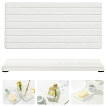 2PCS Diatomite Stone Sink Tray Organizer, Quick Dry Soap Sponge Holder for Bathroom Vanity & Kitchen Counter, Non-Slip Faucet Dr, White 8"x3.8"