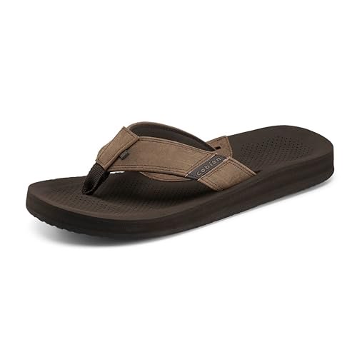 Cobian Men’s Sandals ARV 2 - Flip Flops for Men with Synthetic Leather Strap and Arch Support - Comfortable Casual Brown Sandals, Java (Updated Version), 11